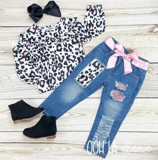 Pink Leopard Jean Set