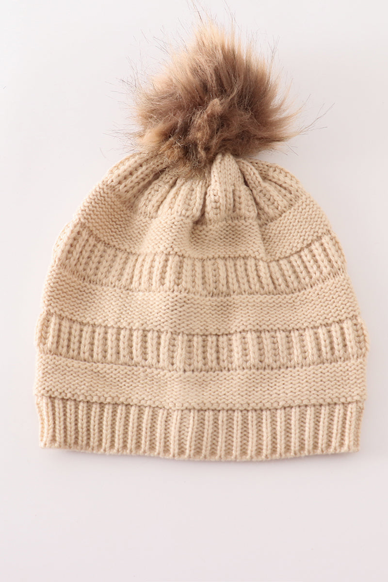 Pink Pompom Cable Beanie Hat