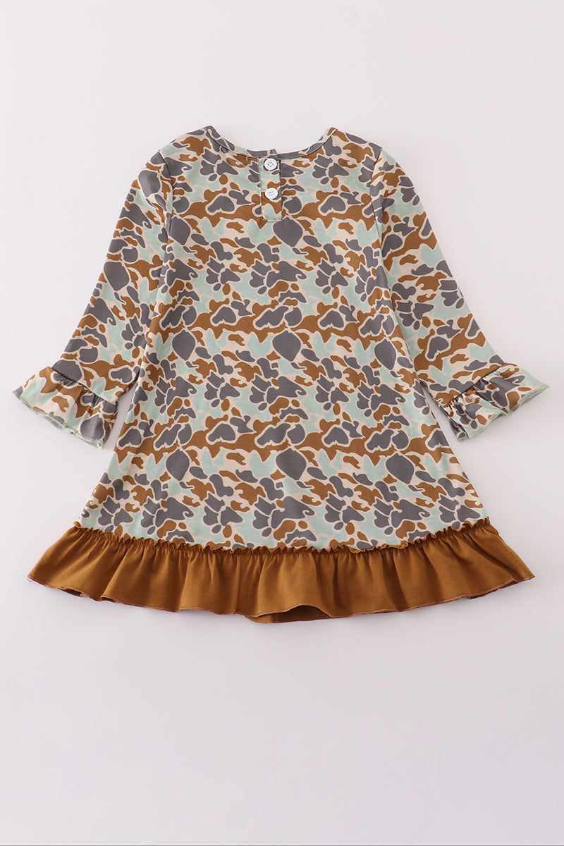 Back of Halloween camouflage applique ruffle dress