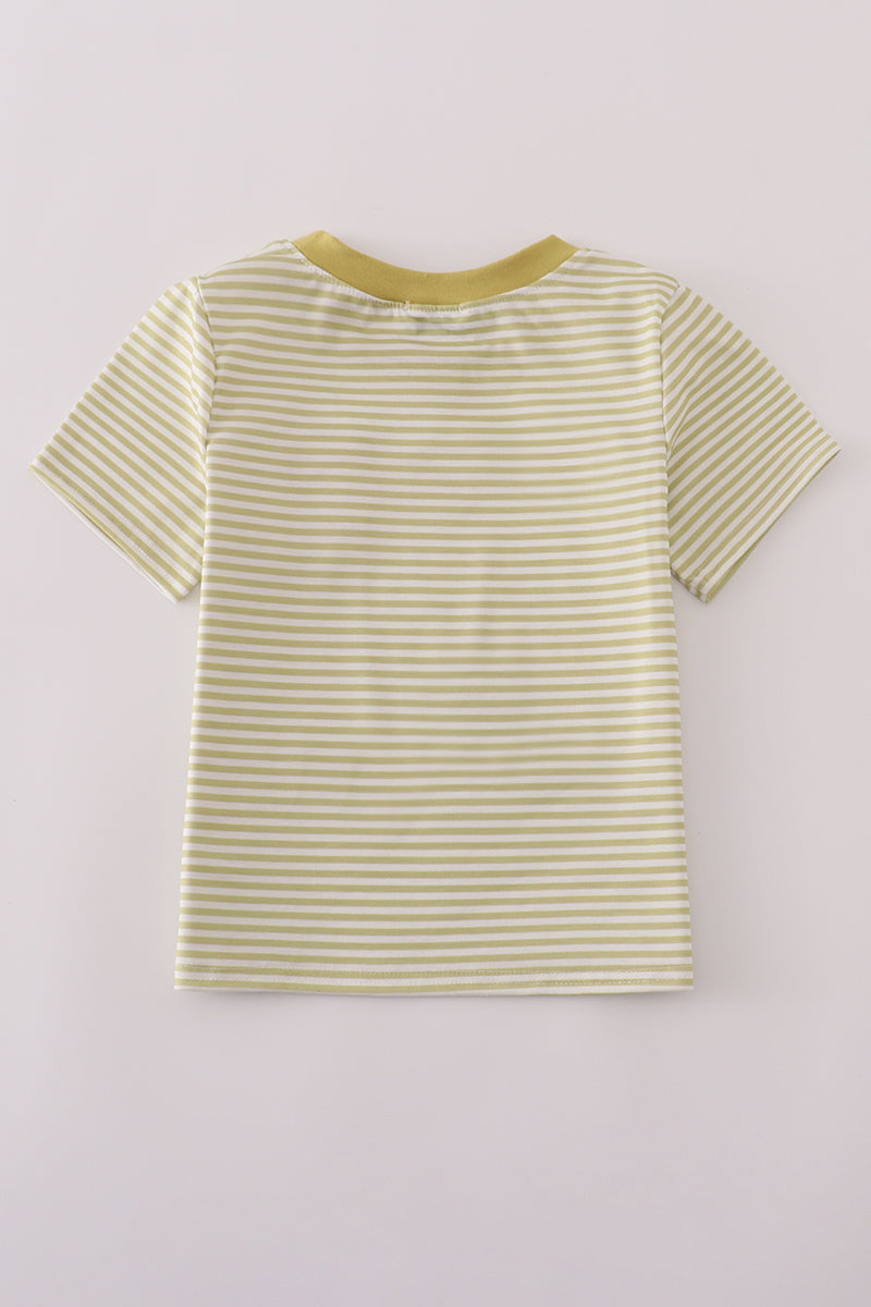 Back of green and white striped top