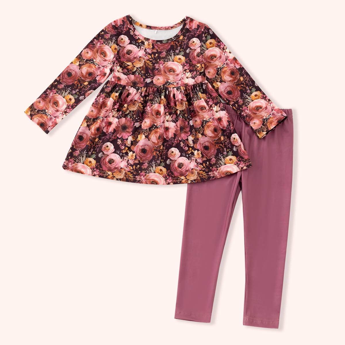 Autumn Embers floral dress with coordinating mauve leggings