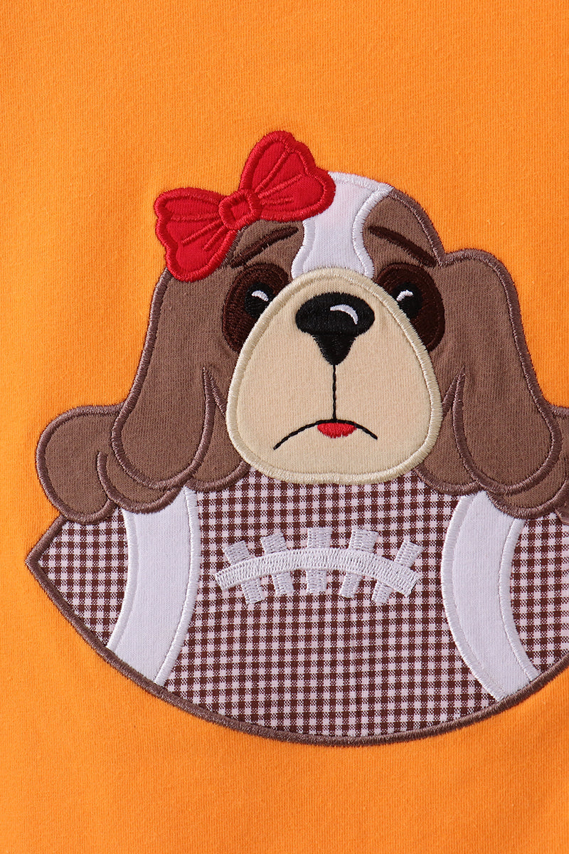 Orange puppy applique top applique detail