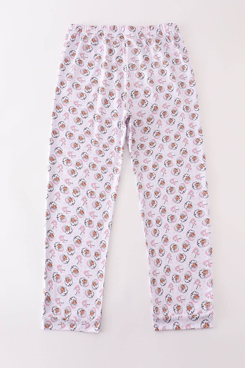 Alternate full view of pink Santa and snowman print pajama pants
