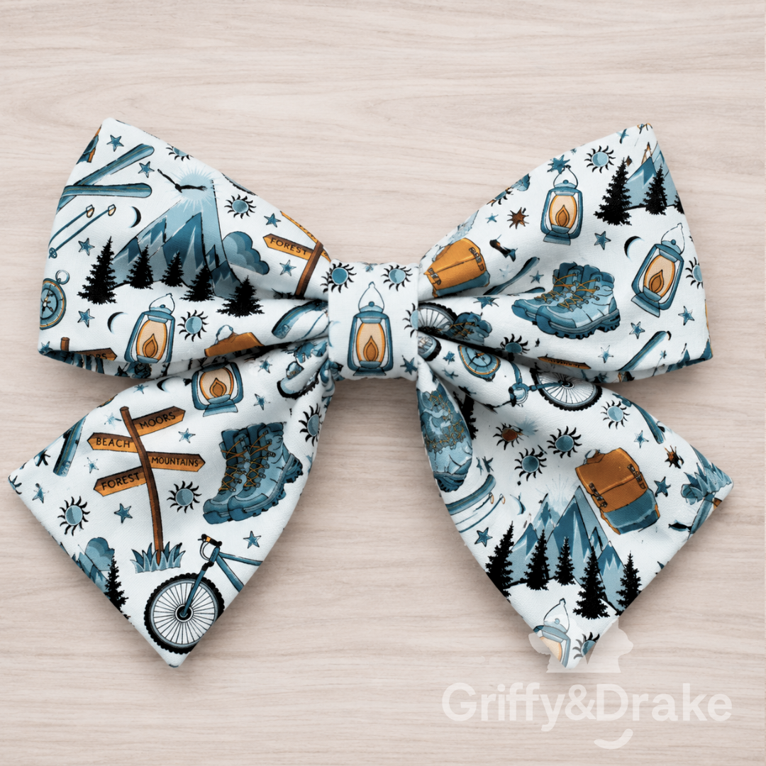 Adventure Awaits Sailor Bow by Griffy & Drake - outdoor adventure print
