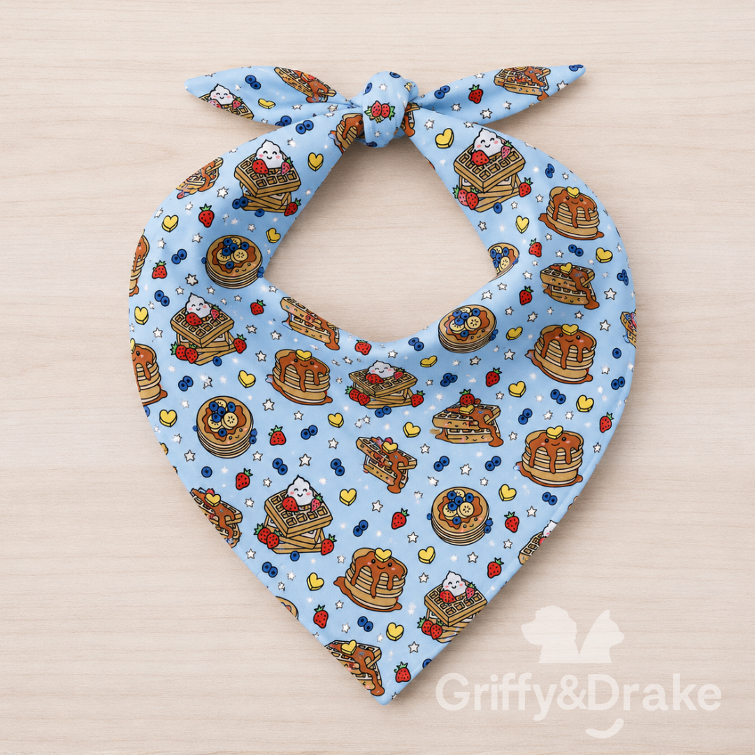 Brunch Buddies Bandana by Griffy & Drake - kawaii pancake and waffle print