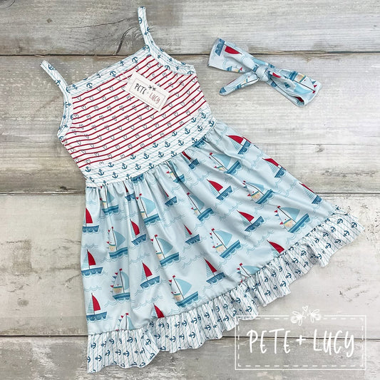Pete + Lucy Ahoy Matey dress with sailboat skirt and anchor trim