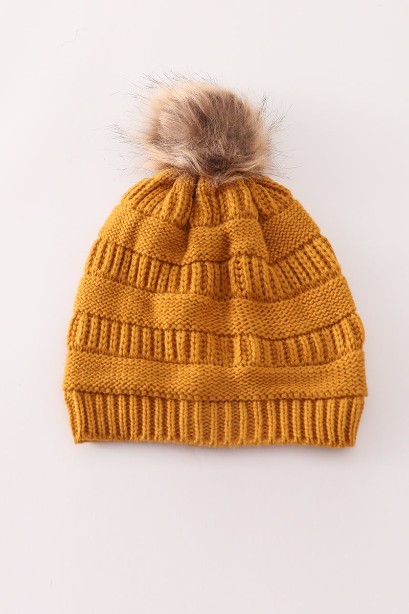 Pink Pompom Cable Beanie Hat