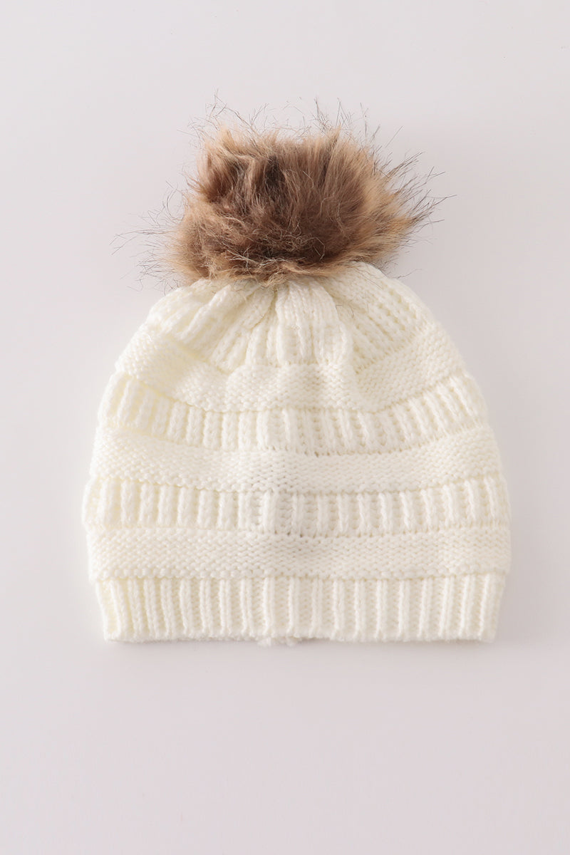 Pink Pompom Cable Beanie Hat