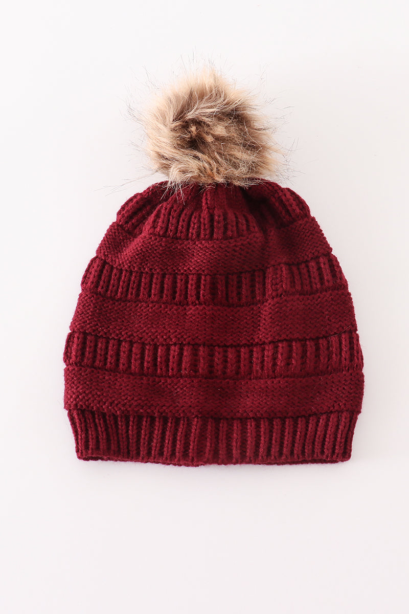 Pink Pompom Cable Beanie Hat