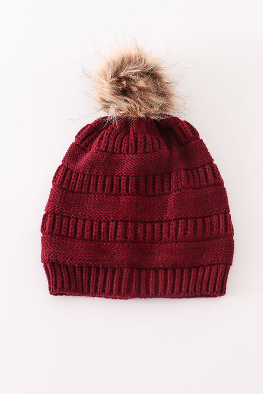 Kids Pompom Cable Knit Beanie Hat