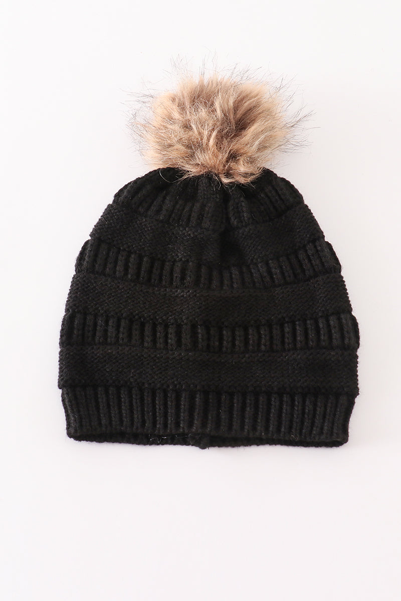 Pink Pompom Cable Beanie Hat