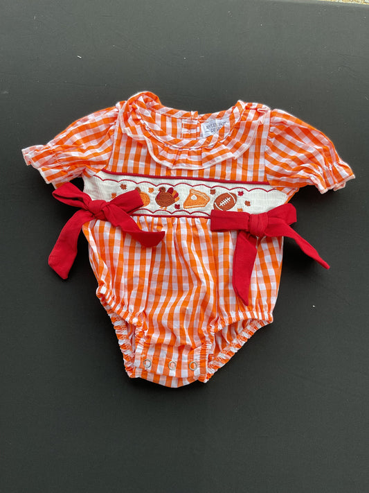Turkey Fall Embroidered Romper for Baby Girls