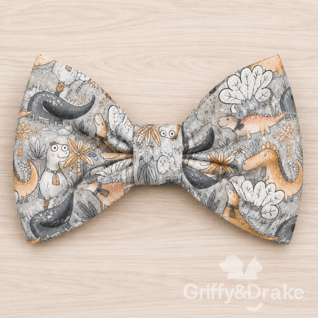 Jurassic Tails Bow Tie by Griffy & Drake - whimsical dinosaur print