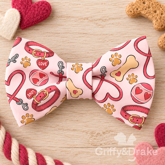 Griffy & Drake Love Unleashed pink heart and paw print bow tie
