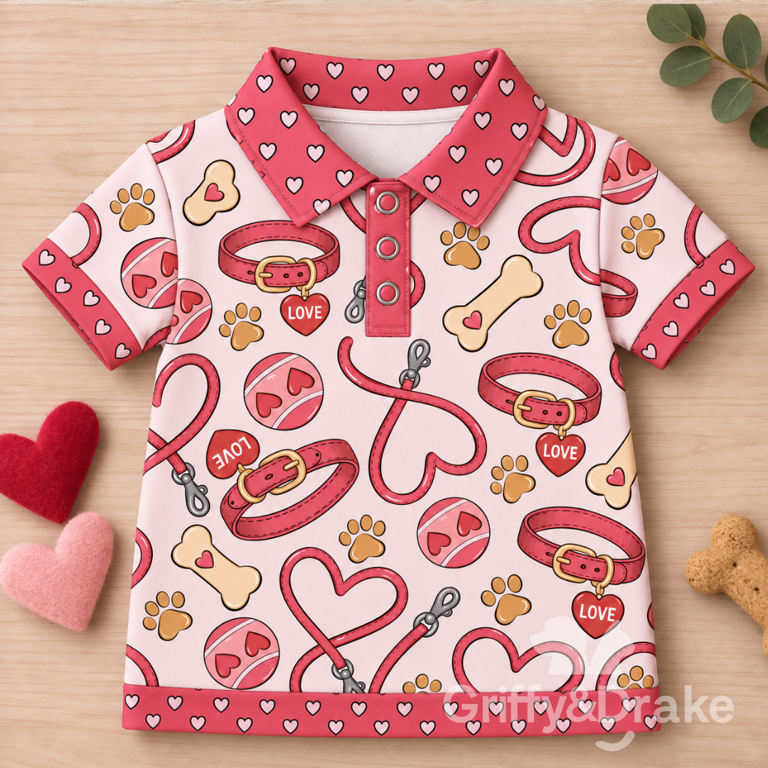 Griffy & Drake Love Unleashed pink heart and paw print collar shirt