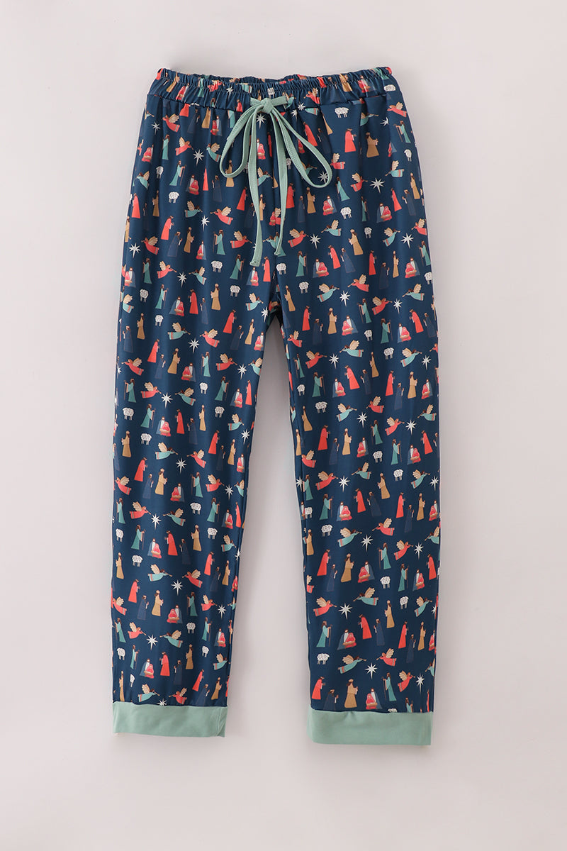 Women's Navy Nativity Mom Pajama Pants — S