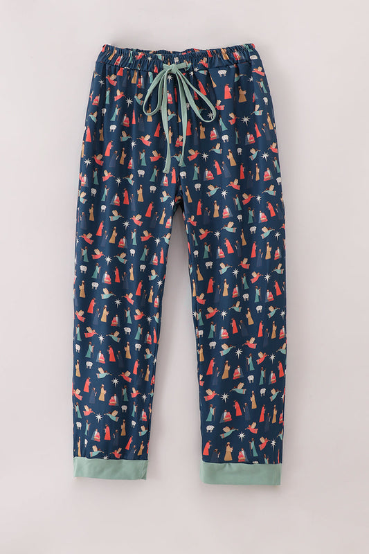 Women's Navy Nativity Mom Pajama Pants — S