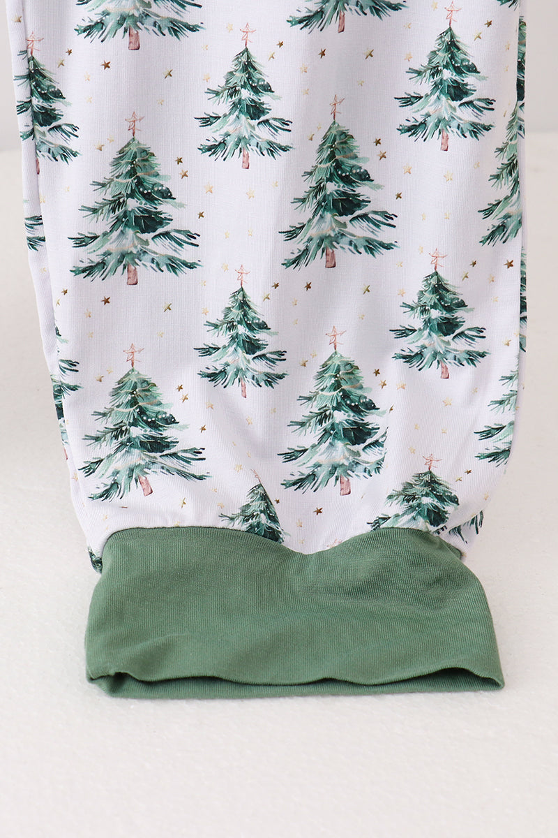 Sage cuff detail on green Christmas tree bamboo mom pants