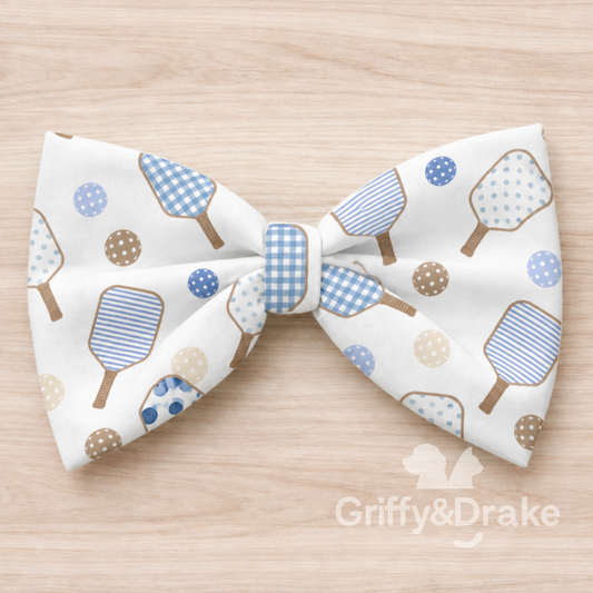 Pickleball Pals Bow Tie by Griffy & Drake - pickleball paddle and ball print