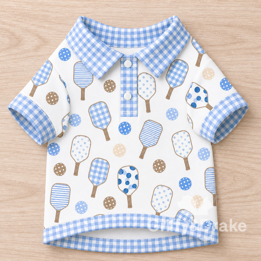 Pickleball Pals Collar Shirt by Griffy & Drake - pickleball print polo with gingham trim