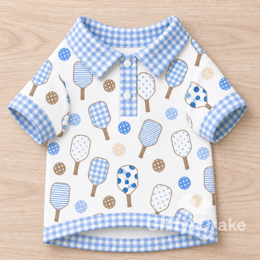Pickleball Pals Collar Shirt by Griffy & Drake - pickleball print polo with gingham trim