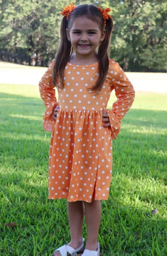 Thanksgiving Day Fall Girls Pumpkin Print Two-Dress Set