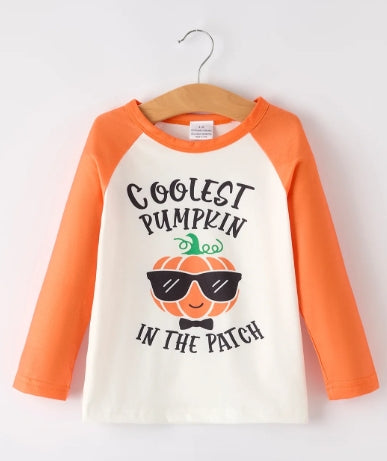 Thanksgiving Pumpkin Letters Print Long Sleeve Boys Top