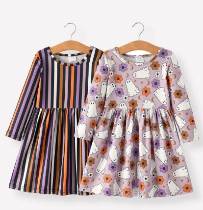 2 Piece Halloween Ghost Striped Girls Dress Set