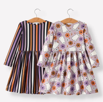 2 Piece Halloween Ghost Striped Girls Dress Set