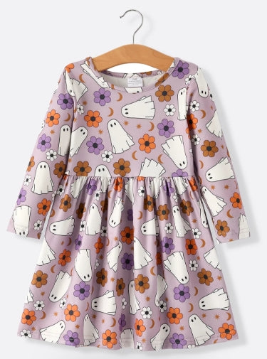2 Piece Halloween Ghost Striped Girls Dress Set