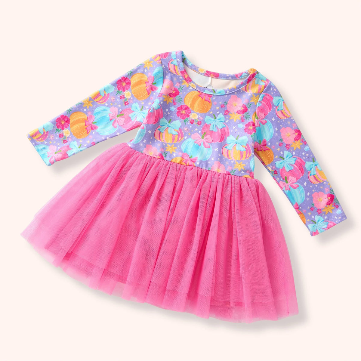 Preppy Pumpkins Dress by Pete + Lucy - lavender pumpkin print bodice with hot pink tulle skirt
