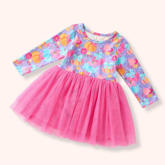 Preppy Pumpkins Dress by Pete + Lucy - lavender pumpkin print bodice with hot pink tulle skirt