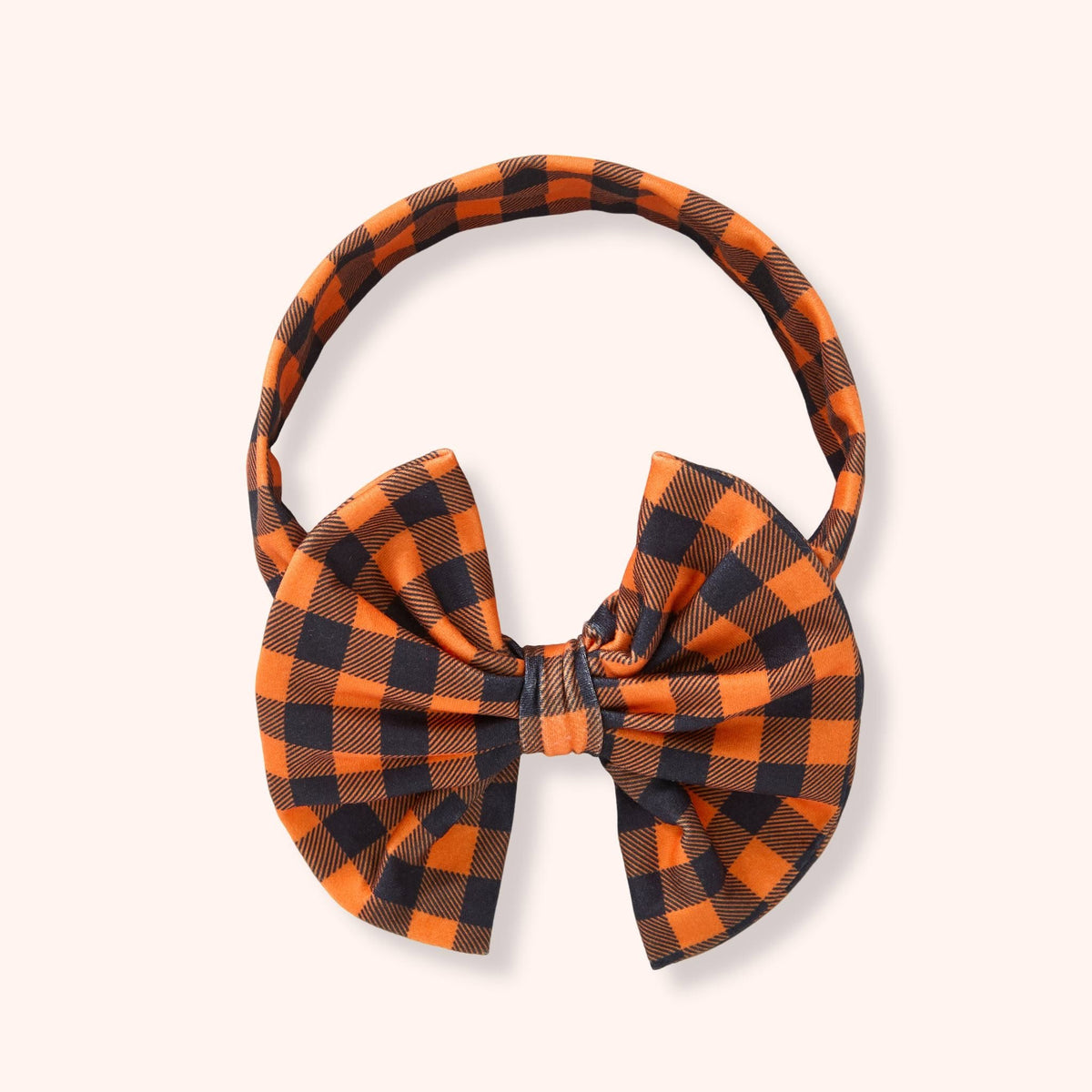 Orange-and-black Harvest Gingham bow headband
