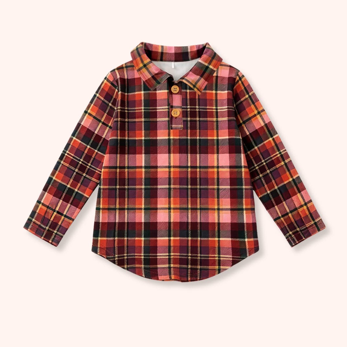 Autumn Embers plaid long-sleeve collared boy shirt