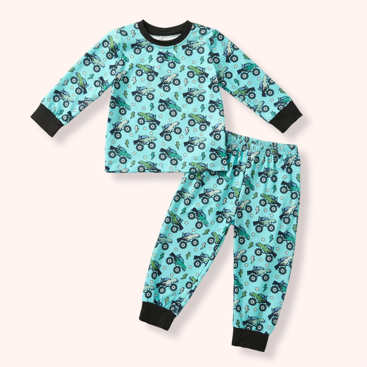 Big Wheels loungewear two-piece set flat lay