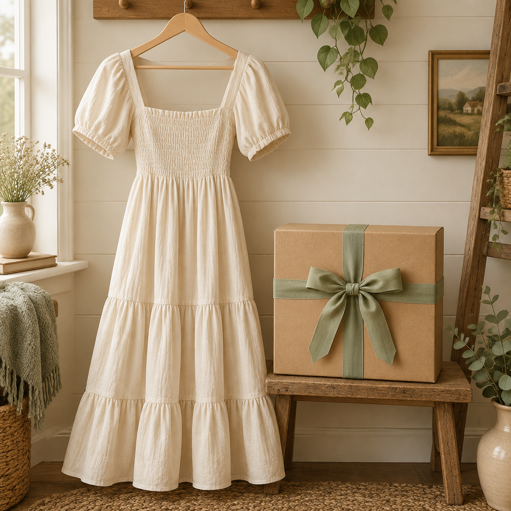 Dress beside a closed mystery box