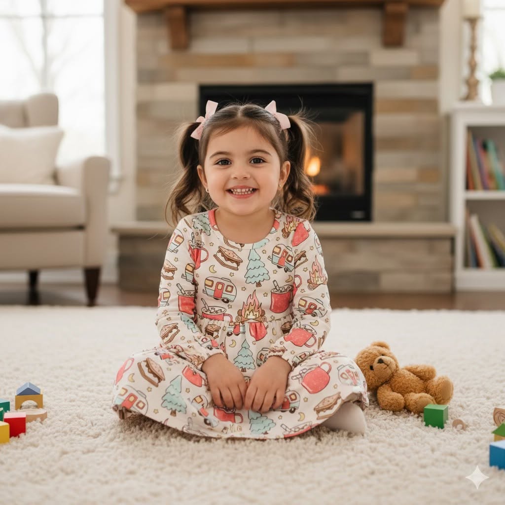 Camping Crew dress on child model sitting