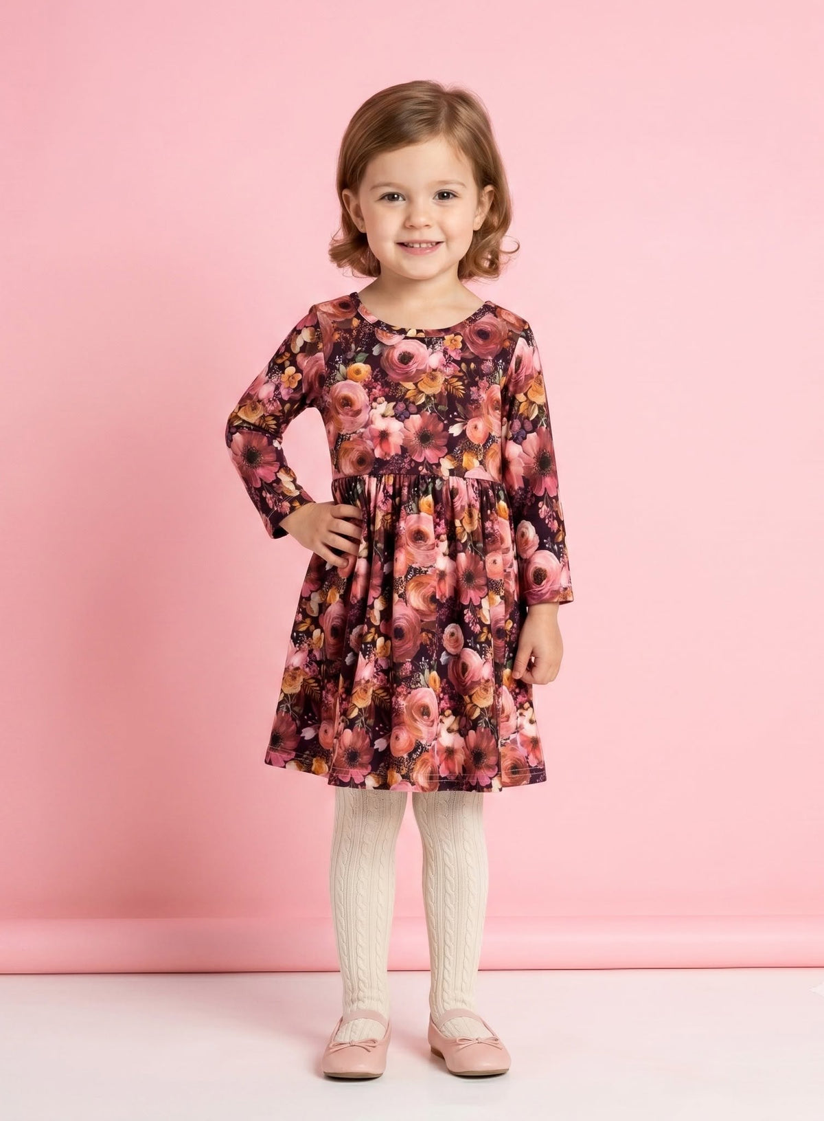 Child wearing the Autumn Embers floral dress