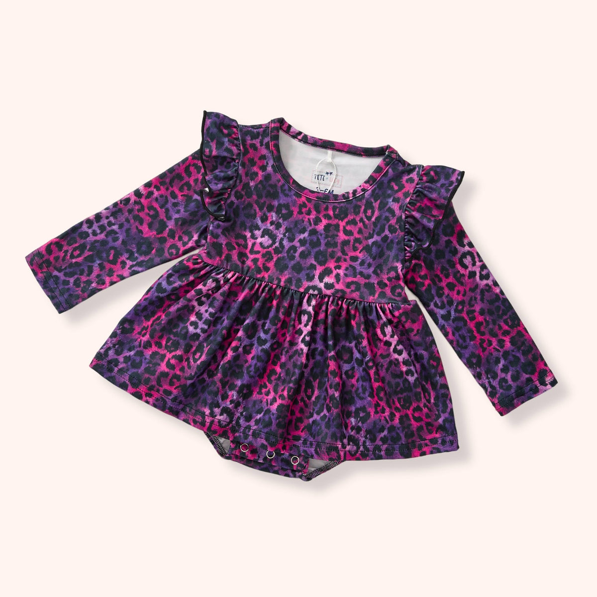 Jungle Glam purple and pink animal print infant romper