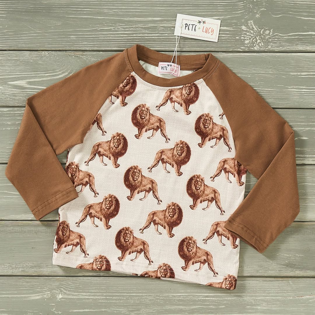 Pete + Lucy On a Safari long-sleeve boys top with lion print