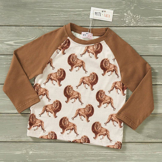 Pete + Lucy On a Safari long-sleeve boys top with lion print