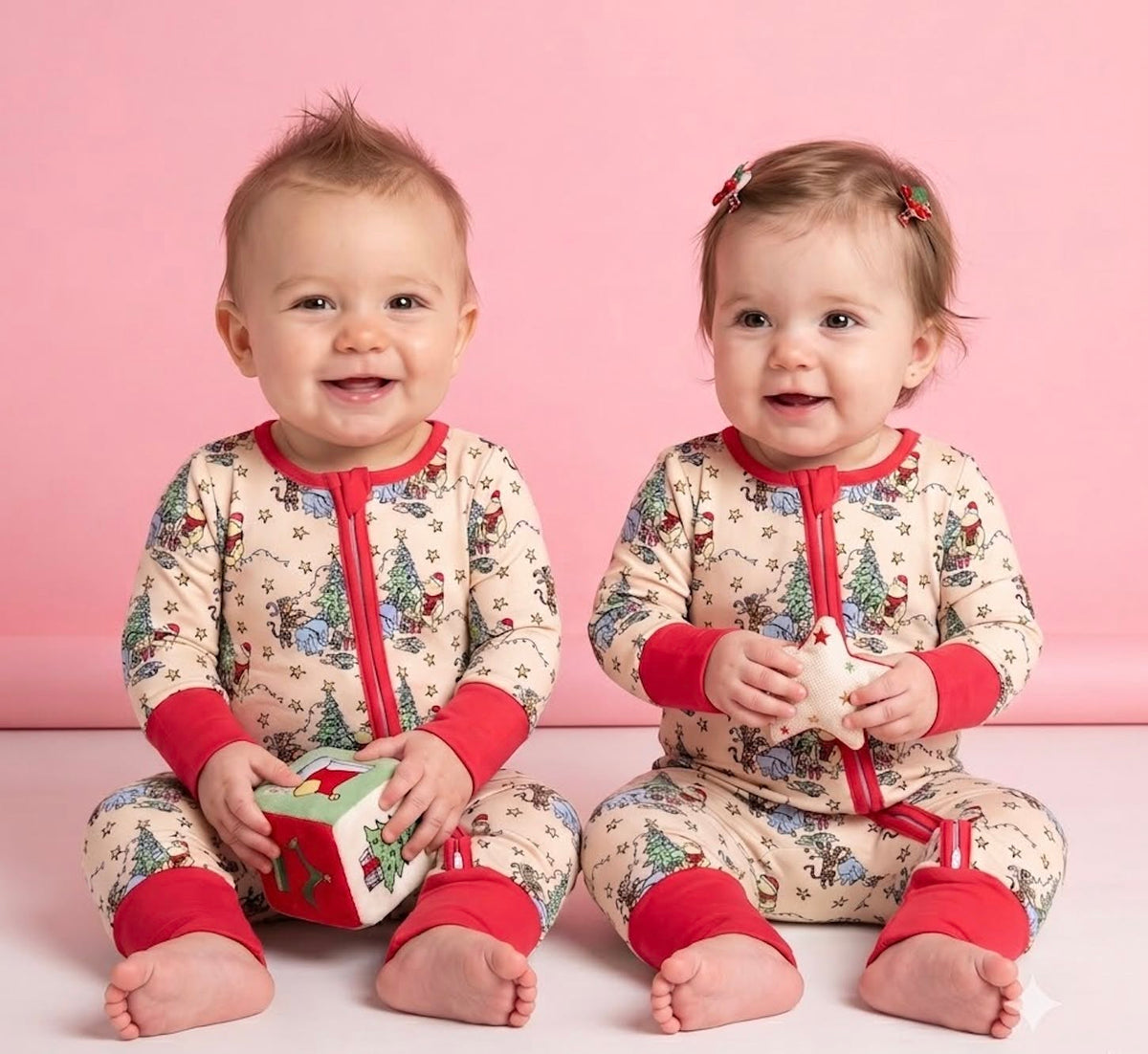 Pete + Lucy Hunny Holiday infant romper on babies