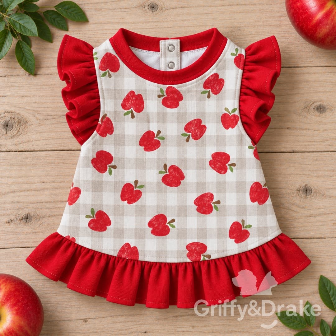 Griffy & Drake Apple of My Eye apple-print ruffle shirt
