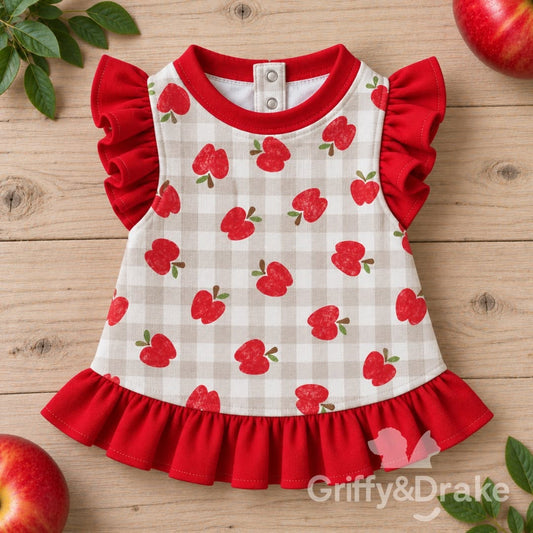 Griffy & Drake Apple of My Eye apple-print ruffle shirt