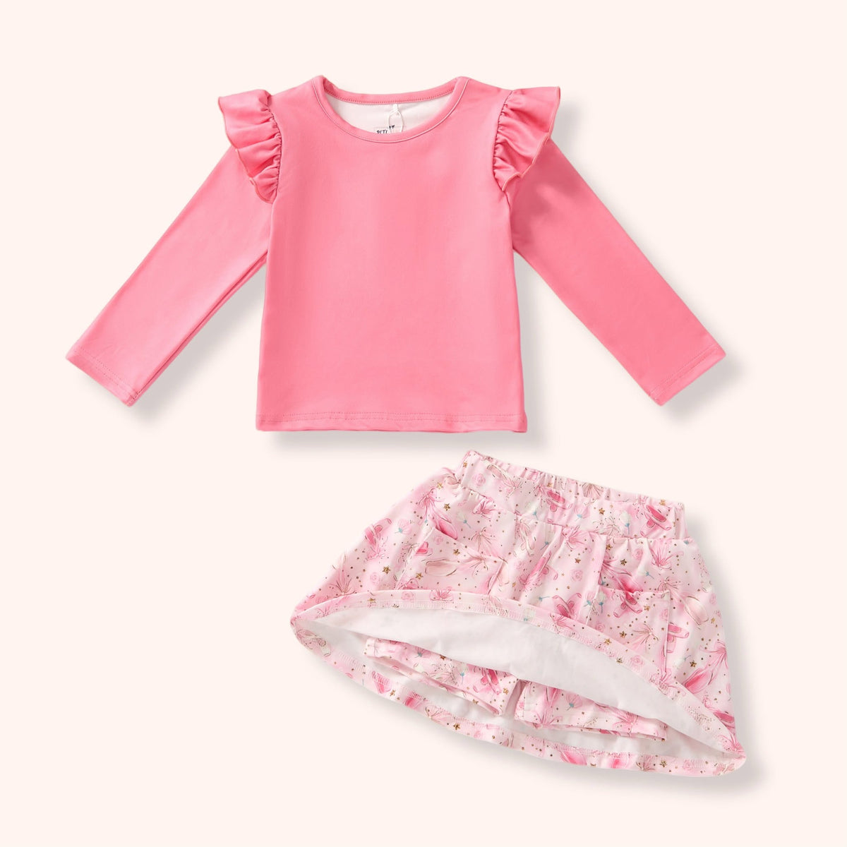Prima Ballerina pink ruffle top and matching floral skort